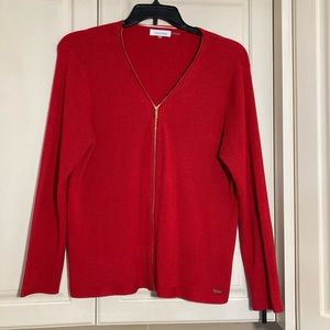 Calvin Klein Red Ribbed Gold Zip Cardigan Sweater